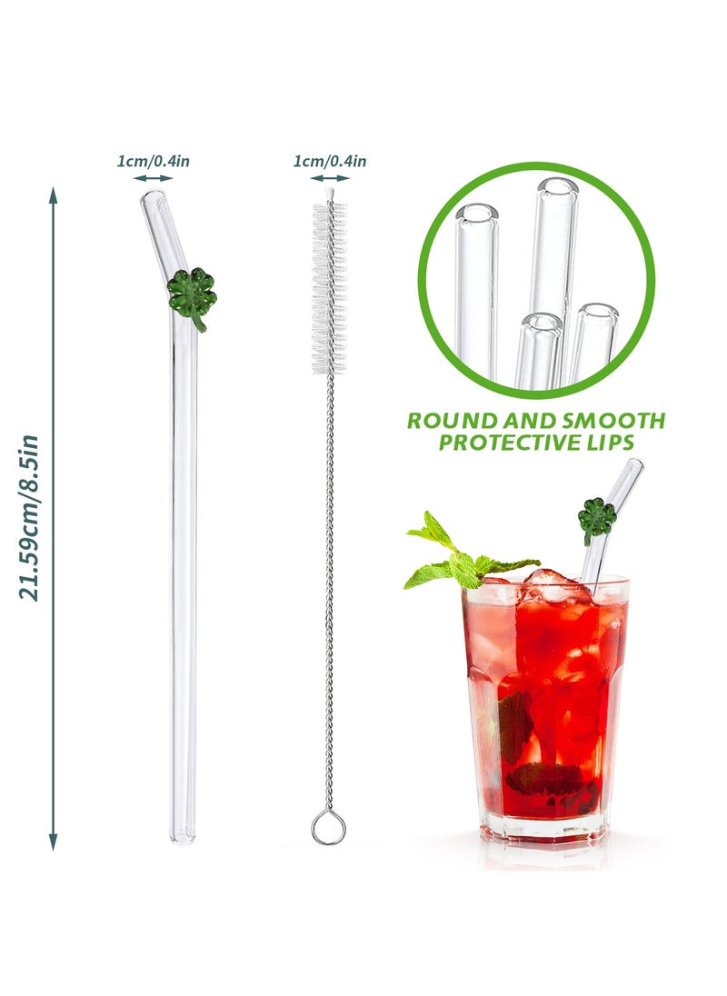 Generic - Reusable Glass Straws Set of 4 with Clover Decoration – Eco-Friendly Drinking Straws with Cleaning Brush – Bring Luck to Every Sip! - Image 1
