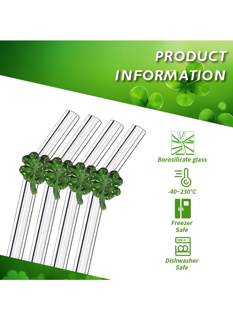Generic - Reusable Glass Straws Set of 4 with Clover Decoration – Eco-Friendly Drinking Straws with Cleaning Brush – Bring Luck to Every Sip! - Image 1