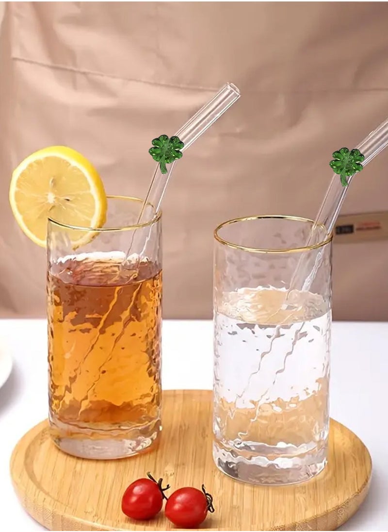 Generic - Reusable Glass Straws Set of 4 with Clover Decoration – Eco-Friendly Drinking Straws with Cleaning Brush – Bring Luck to Every Sip! - Image 1