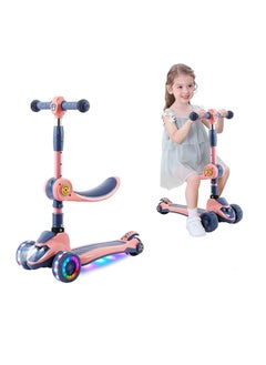Arabest Kids Scooter, 3 In 1 Children Scooter with Flashing Wheel，Kick Scooter for Kids with Removable Seat and Adjustable Height Handlebars（Pink）  - Image 1
