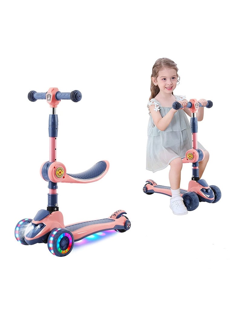 Arabest Kids Scooter, 3 In 1 Children Scooter with Flashing Wheel，Kick Scooter for Kids with Removable Seat and Adjustable Height Handlebars（Pink）  - Image 1