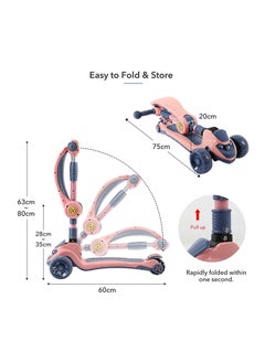 Arabest Kids Scooter, 3 In 1 Children Scooter with Flashing Wheel，Kick Scooter for Kids with Removable Seat and Adjustable Height Handlebars（Pink）  - Image 4