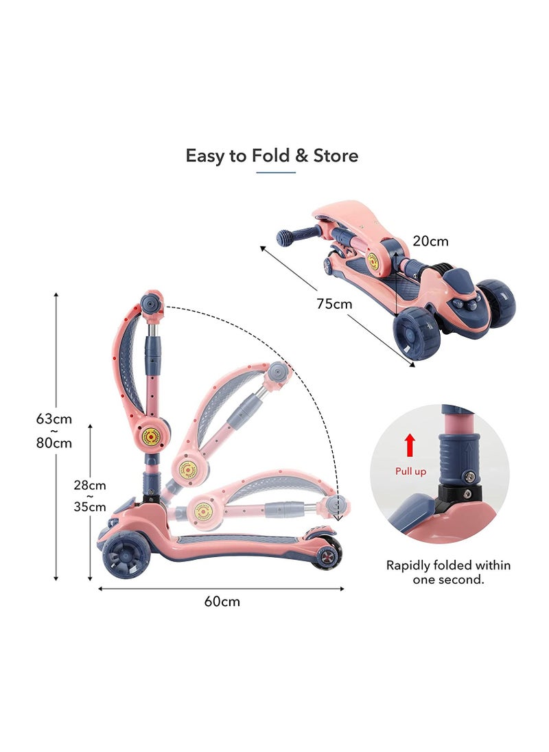 Arabest Kids Scooter, 3 In 1 Children Scooter with Flashing Wheel，Kick Scooter for Kids with Removable Seat and Adjustable Height Handlebars（Pink）  - Image 4