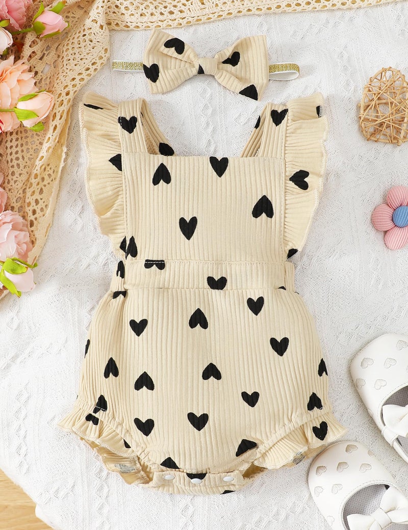 Fullfamous Infant Baby Girl Clothes Outfits Romper Spring Summer Clothing Onesie Bodysuit Jumpsuit ropa de bebe niÃ±a Ecru with Heart 12-18 Months - Image 2