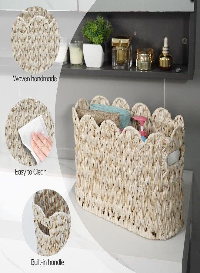Coeusy Toilet Paper Storage Basket,Boho Decorative Scalloped Baskets,Coastal Bathroom Decor,Hand-Woven Plastic Wicker Bathroom Accessories Organizer - Image 5