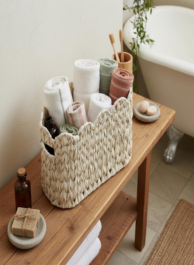 Coeusy Toilet Paper Storage Basket,Boho Decorative Scalloped Baskets,Coastal Bathroom Decor,Hand-Woven Plastic Wicker Bathroom Accessories Organizer - Image 3