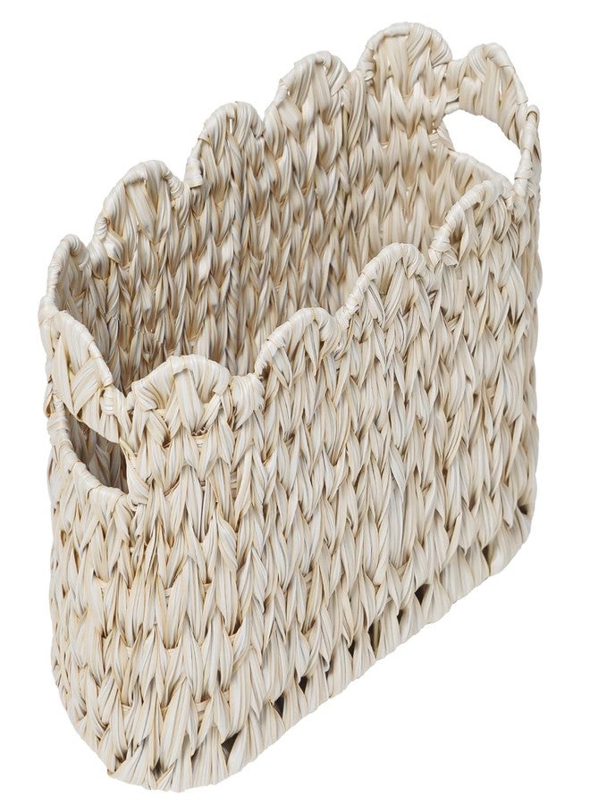 Coeusy Toilet Paper Storage Basket,Boho Decorative Scalloped Baskets,Coastal Bathroom Decor,Hand-Woven Plastic Wicker Bathroom Accessories Organizer - Image 1