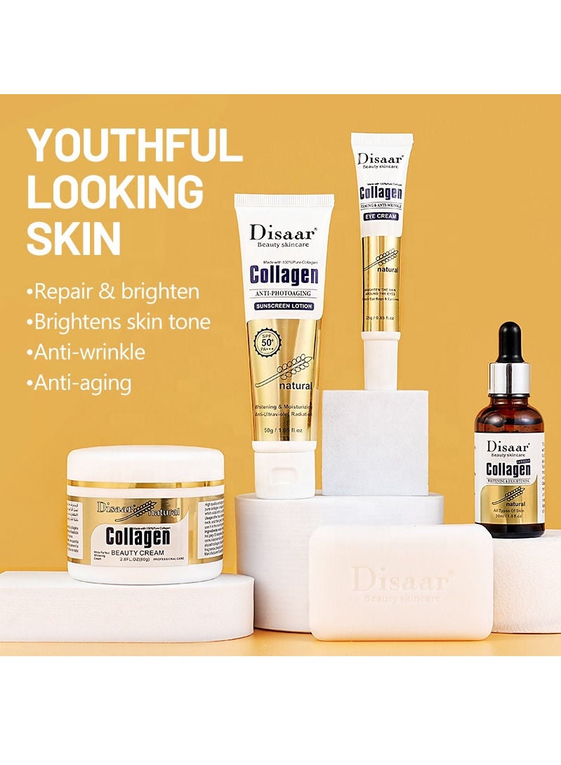 ديسار مجموعة العناية بالبشرة الطبيعية بنسبة 100% من الكولاجين المضاد للشيخوخة وتفتيح البشرة وتوحيد اللون، مكونة من 5 قطع لإصلاح البشرة - Image 5