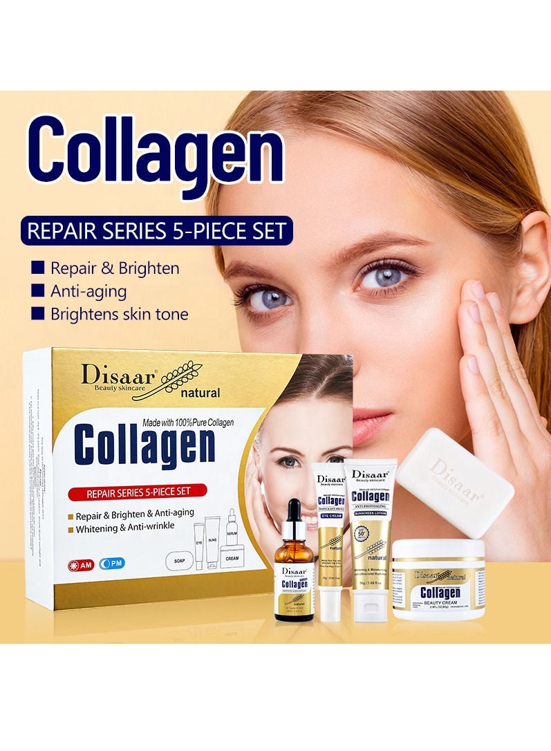 ديسار مجموعة العناية بالبشرة الطبيعية بنسبة 100% من الكولاجين المضاد للشيخوخة وتفتيح البشرة وتوحيد اللون، مكونة من 5 قطع لإصلاح البشرة - Image 4