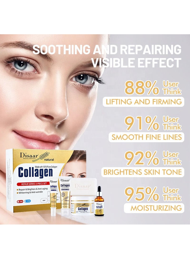 ديسار مجموعة العناية بالبشرة الطبيعية بنسبة 100% من الكولاجين المضاد للشيخوخة وتفتيح البشرة وتوحيد اللون، مكونة من 5 قطع لإصلاح البشرة - Image 2