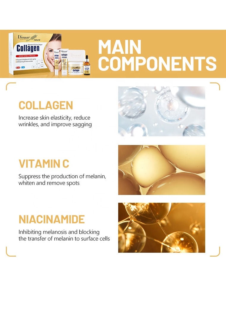 ديسار مجموعة العناية بالبشرة الطبيعية بنسبة 100% من الكولاجين المضاد للشيخوخة وتفتيح البشرة وتوحيد اللون، مكونة من 5 قطع لإصلاح البشرة - Image 3