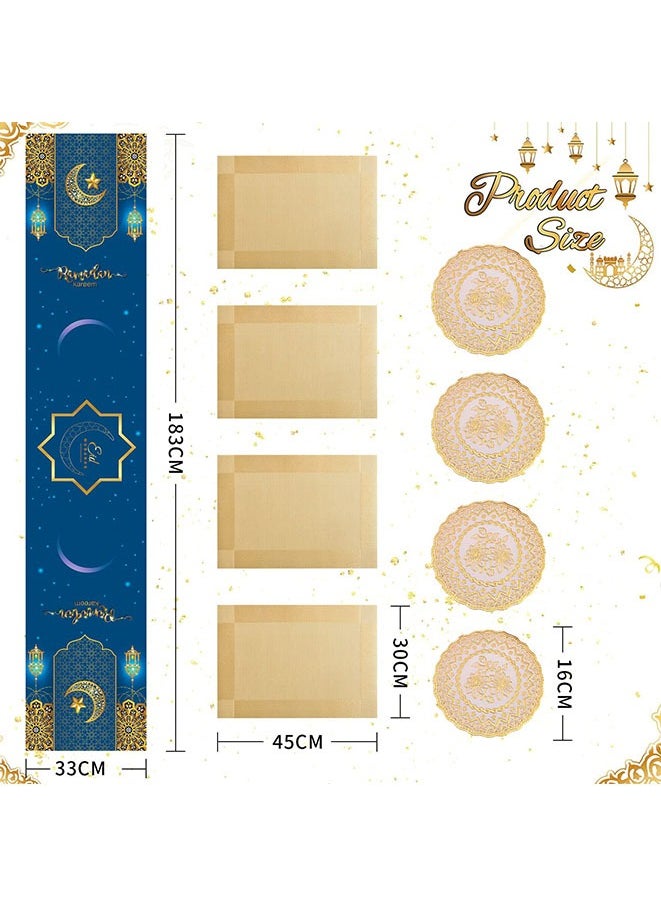 Muyixin - Ramadan Decorations for Home, 9Pcs Ramadan Table Decorations Set With Ramadan Table Runner, Set of 4Placemat and Coasters - Image 1