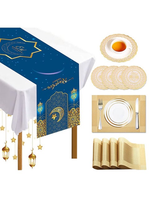Ramadan Decorations for Home, 9Pcs Ramadan Table Decorations Set With Ramadan Table Runner, Set of 4Placemat and Coasters