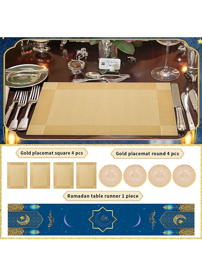 Muyixin - Ramadan Decorations for Home, 9Pcs Ramadan Table Decorations Set With Ramadan Table Runner, Set of 4Placemat and Coasters - Image 1