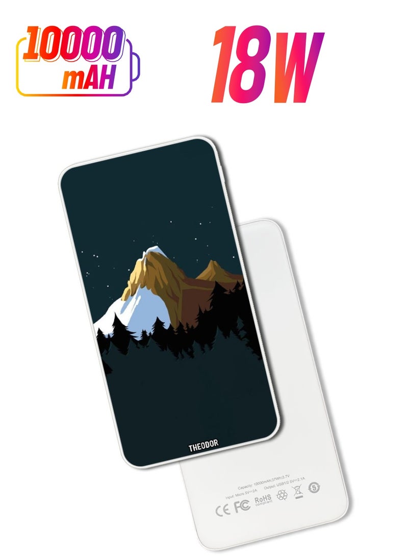 Theodor 10,000 mAh Super Fast Charging Ultra Compact Power Bank with Quick Charge & Power Delivery, Portable Charger For iPhone and Android Mountains - Image 1