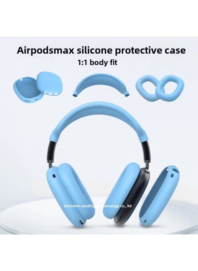 Product Suitable For Apple AirPods Max Headset Protective Case Silicone Head-mounted Protective Case Three-piece Set-Color:Fluorescent Blue Earphone Set Opp Head Beam Earplug Set-Applicable Model:For Apple AIRPODS MAX Headband Case
