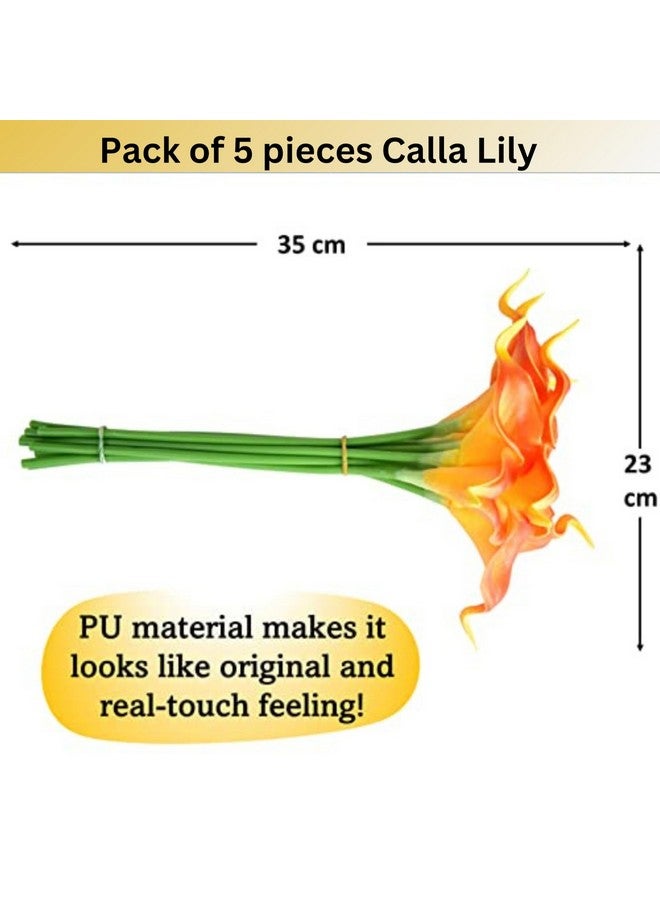 Tdas Artificial Lily Flowers Plants Home Decor Items Flower Plant for vase Living Room Hall Bedroom Decorative Decoration - 34 CM Long (Pot Not Included) (Orange, 5 Pcs) - Image 3