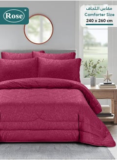 Rose ROSE Luxurious Flory Comforter, Premium Cotton Alternative Microfiber, Set of 6 pieces, Super Soft Cozy Breathable Cooling Lightweight, King size 260x240 cm, Burgundy  - Image 1