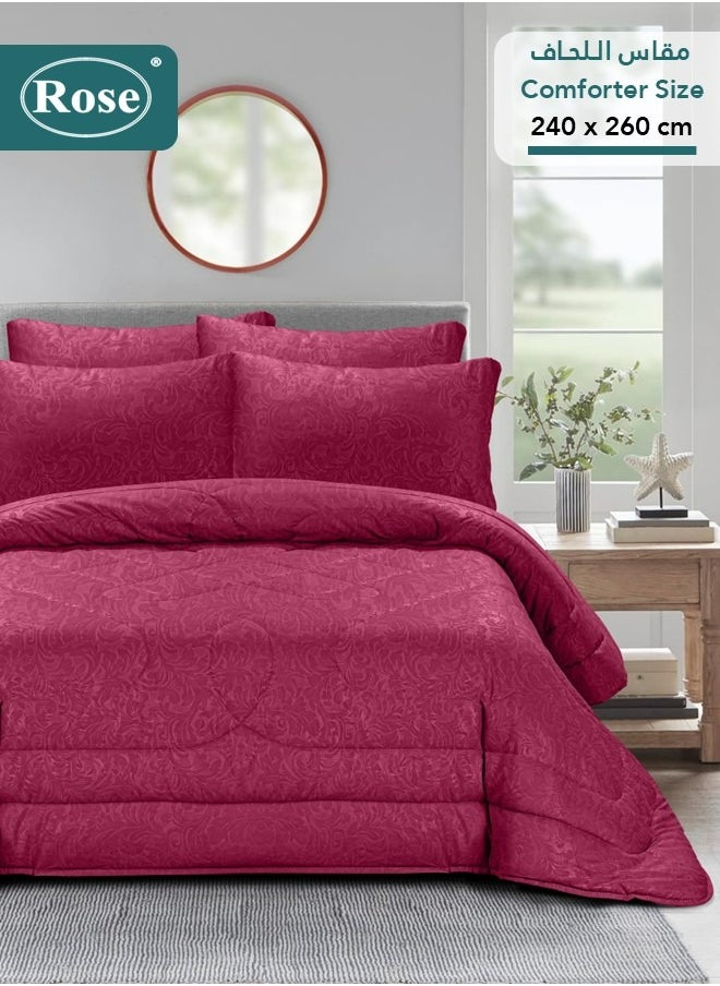 Rose ROSE Luxurious Flory Comforter, Premium Cotton Alternative Microfiber, Set of 6 pieces, Super Soft Cozy Breathable Cooling Lightweight, King size 260x240 cm, Burgundy  - Image 1