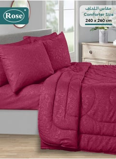 Rose ROSE Luxurious Flory Comforter, Premium Cotton Alternative Microfiber, Set of 6 pieces, Super Soft Cozy Breathable Cooling Lightweight, King size 260x240 cm, Burgundy  - Image 2
