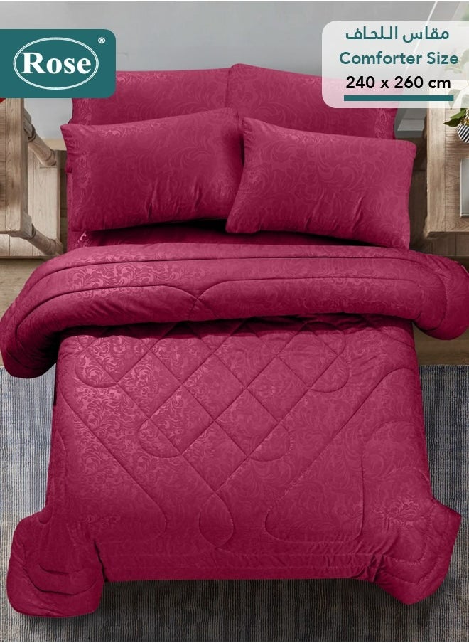 Rose ROSE Luxurious Flory Comforter, Premium Cotton Alternative Microfiber, Set of 6 pieces, Super Soft Cozy Breathable Cooling Lightweight, King size 260x240 cm, Burgundy  - Image 3