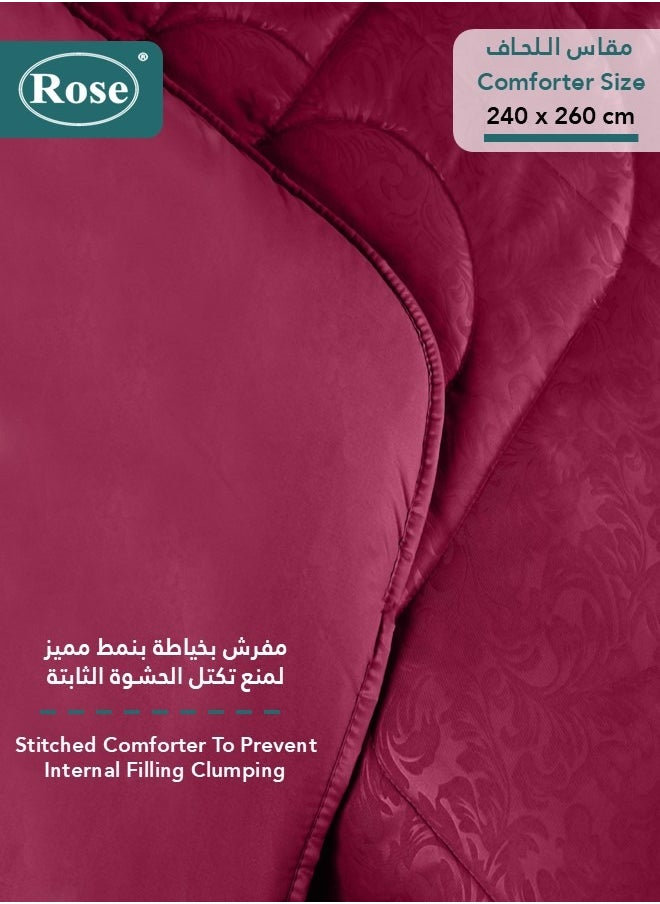 Rose ROSE Luxurious Flory Comforter, Premium Cotton Alternative Microfiber, Set of 6 pieces, Super Soft Cozy Breathable Cooling Lightweight, King size 260x240 cm, Burgundy  - Image 4