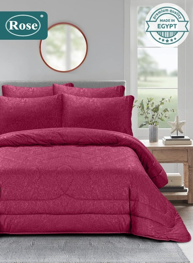 Rose Luxurious Flory Comforter Set, High Quality Microfiber, 6 pieces, Super Soft Cozy Breathable Cooling, King size 240x260 cm, Burgundy - Image 1