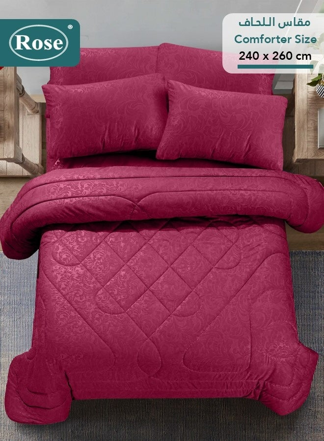 Rose Luxurious Flory Comforter Set, High Quality Microfiber, 6 pieces, Super Soft Cozy Breathable Cooling, King size 240x260 cm, Burgundy - Image 4