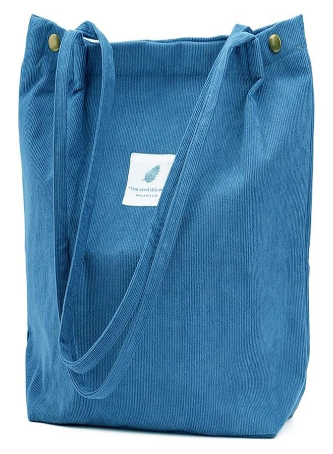 Lyrovo Women Corduroy Shoulder Tote Bag for Work Beach Travel and Shopping Grocery (Blue) - Image 1