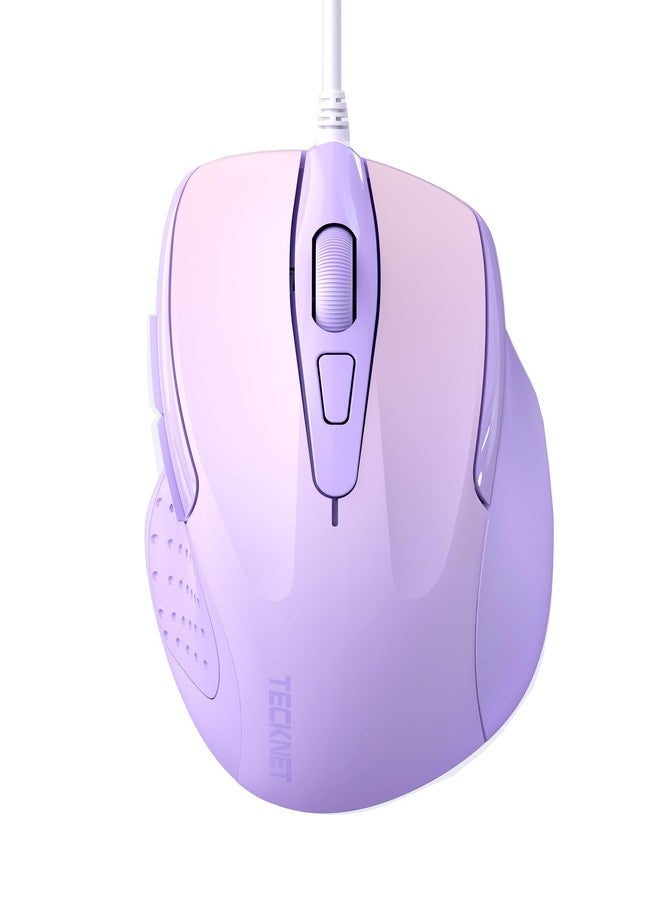 TECKNET Wired Mouse, 6-Button Corded with 4 Adjustable DPI, Optical Ergonomic Design, 5FT Cord for Laptop, Chromebook, PC, Desktop, Mac, Notebook - Gradient Lavender - Image 1