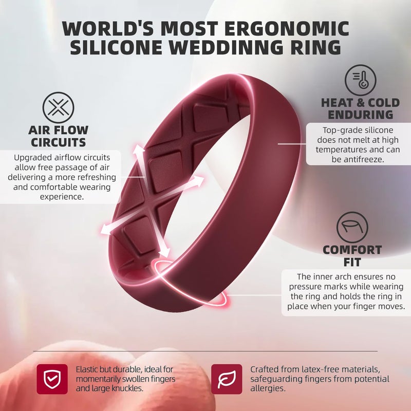 Egnaro Engagement Rings Women, Inner Arc Ergonomic Breathable Design Silicone Rubber Wedding Bands - Image 2