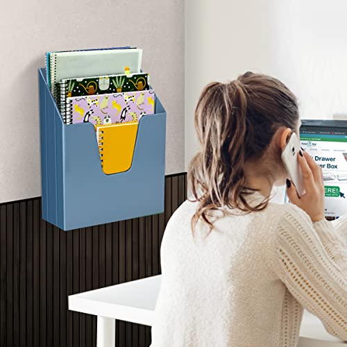 Acrimet Vertical Triple File Folder Holder Organizer, File Sorter (Plastic) (Solid Blue Color) - Image 3