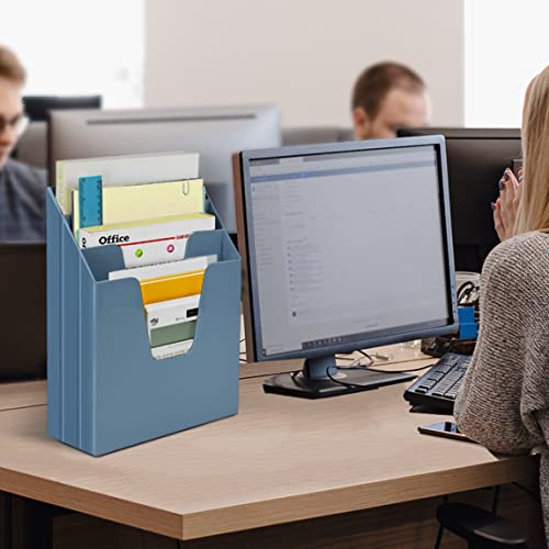 Acrimet Vertical Triple File Folder Holder Organizer, File Sorter (Plastic) (Solid Blue Color) - Image 2