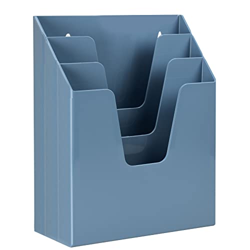 Acrimet Vertical Triple File Folder Holder Organizer, File Sorter (Plastic) (Solid Blue Color) - Image 1