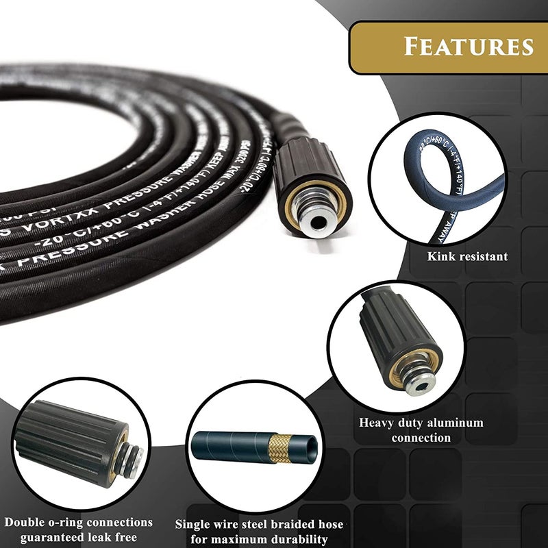 Shoppingekart High Pressure Washer Accessories Hose Cord Pipe Car Wash Hose Water Cleaning Extension 2500 PSI Black Molded Compatible STARQ REQTECH Hose Pipe Size5 Meter Color Black  - Image 2