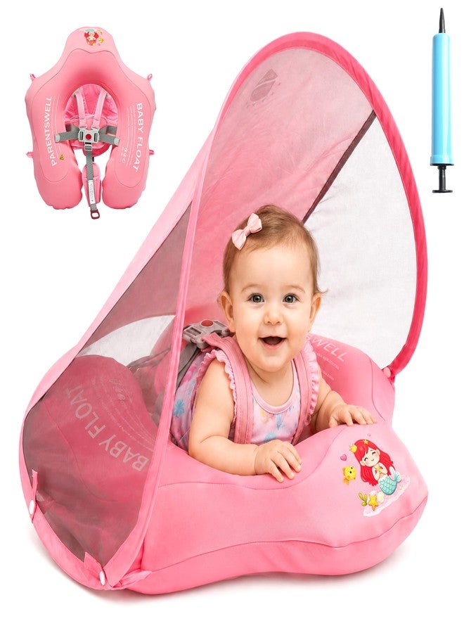 Parentswell Baby Pool Float with Canopy for Age 6-36 Months UPF50+, Soft Fabric-Covered Inflatable Baby Swim Float with Anti-Tip Safety Seat, Infant Swimming Float Toddler Floaties UV Protection for Boys Girls - Image 1