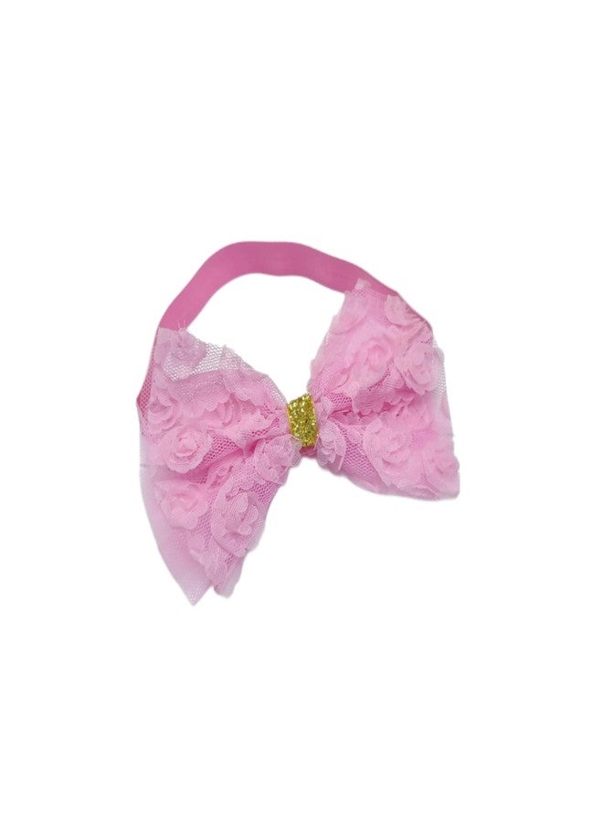 Fairytale Soft Stretchable Elastic Floral Bow Headband for Girls, Lace with Gold Accent Kids Girls Hair Accessories. (Dark Pink) - Image 2