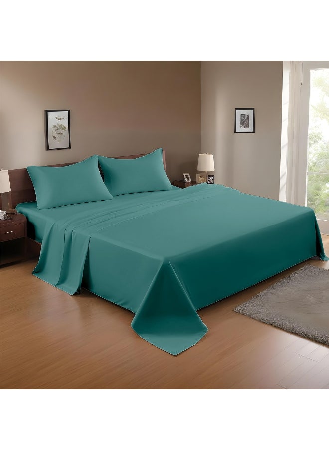 Rest - 3-Piece Teal Plush 160X220 Flat Bedsheet Set Includes 1 Deep Pocket Flat Bedsheet And 2 Pillow Covers, Breathable And Machine Washable - Image 1