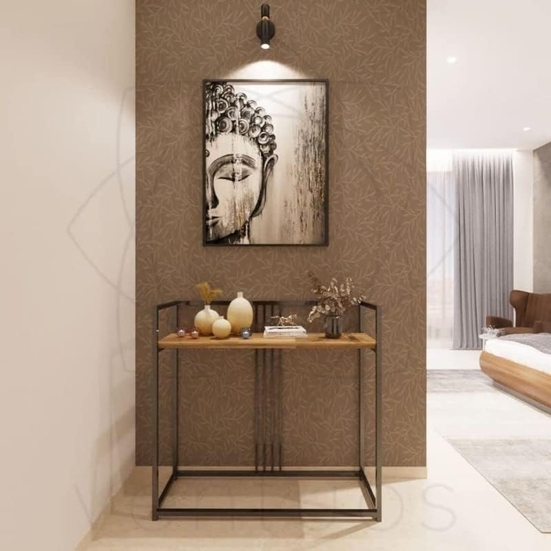 DECORILA طاولة مدخل ديكورلا للممرات وطاولة تخزين الأريكة للديكور في غرفة النوم والمطعم بإطار معدني غير لامع وقمة من خشب الجوز مصنوعة في الهند باللون الأسود - Image 1