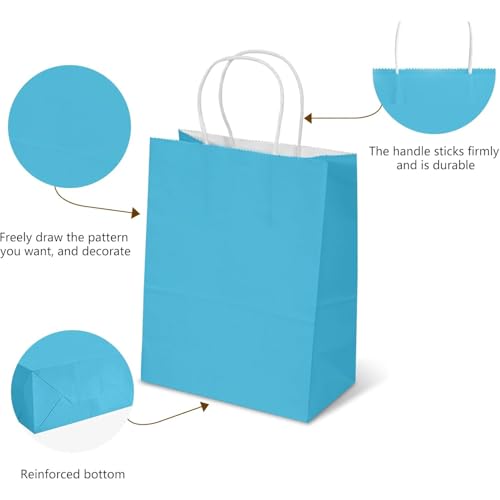 Aakriti Kraft Paper Gift Bags With Handle | 10 X 8 X 3 Inch | Durable & Stylish Gift Packaging | Perfect for Birthdays, Weddings, and Parties | Sky Blue, Pack of 10 - Image 3