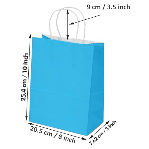 Aakriti Kraft Paper Gift Bags With Handle | 10 X 8 X 3 Inch | Durable & Stylish Gift Packaging | Perfect for Birthdays, Weddings, and Parties | Sky Blue, Pack of 10 - Image 2