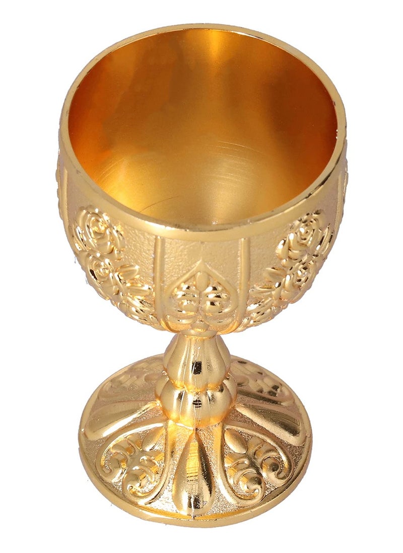 SYOSI Mini Golden Goblet 2Pcs Retro European Style Gold Goblet Brass Embossed Goblet Cup Solid Metal Embossed Wine Cup Goblet Luxury Embossed Wine Liqueur Cup Shot Glass 30ml Chalice Goblets Gold  - Image 4