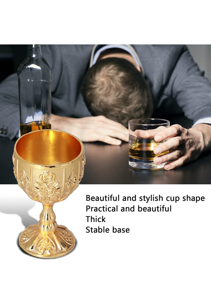SYOSI Mini Golden Goblet 2Pcs Retro European Style Gold Goblet Brass Embossed Goblet Cup Solid Metal Embossed Wine Cup Goblet Luxury Embossed Wine Liqueur Cup Shot Glass 30ml Chalice Goblets Gold  - Image 5