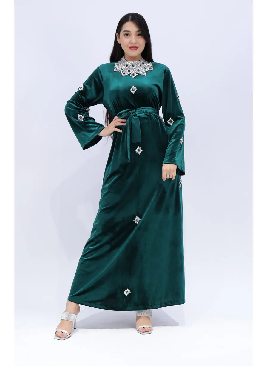 In Love Luxurious Velvet Women's Dress with Elegant Embroidery – Winter Collection