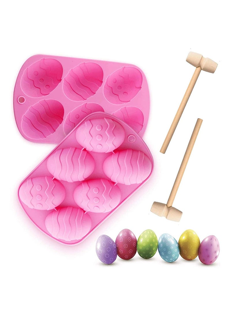 Generic - Eggs Silicone Mold 2 Pcs Chocolate Mold Half Egg Mold with 2 Wooden Hammers Chocolate Egg Mold Candy Cookie Mould Silicone Baking Mold for Party Jelly Ice Cube Chocolate - Image 1