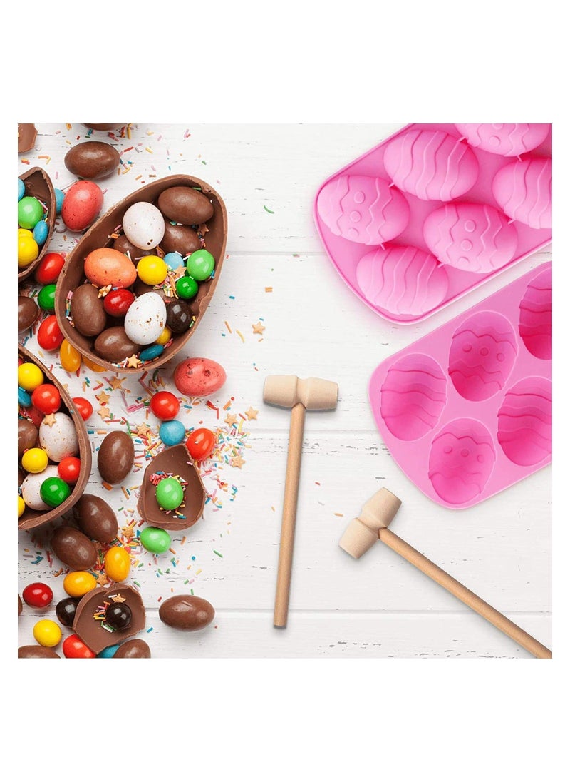 Generic - Eggs Silicone Mold 2 Pcs Chocolate Mold Half Egg Mold with 2 Wooden Hammers Chocolate Egg Mold Candy Cookie Mould Silicone Baking Mold for Party Jelly Ice Cube Chocolate - Image 1
