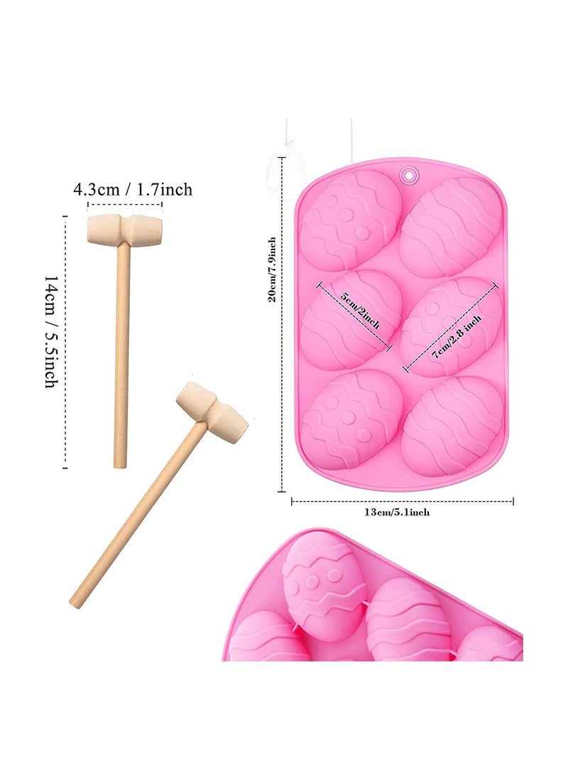 Generic - Eggs Silicone Mold 2 Pcs Chocolate Mold Half Egg Mold with 2 Wooden Hammers Chocolate Egg Mold Candy Cookie Mould Silicone Baking Mold for Party Jelly Ice Cube Chocolate - Image 1