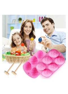 Eggs Silicone Mold 2 Pcs Chocolate Mold Half Egg Mold with 2 Wooden Hammers Chocolate Egg Mold Candy Cookie Mould Silicone Baking Mold for Party Jelly Ice Cube Chocolate