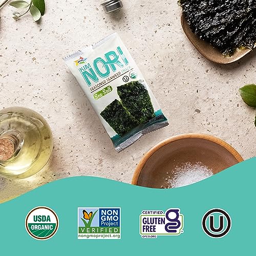 KIMNORI Seasoned Seaweed Snacks Sheets – Organic Sea Salt Flavor, 12 Individual Packs, Roasted Crispy Premium 100% Natural Laver Kim Nori, 4g 0.14 Ounce - Image 5