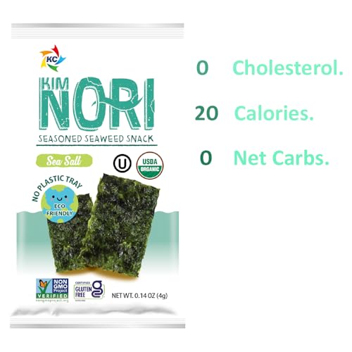 KIMNORI Seasoned Seaweed Snacks Sheets – Organic Sea Salt Flavor, 12 Individual Packs, Roasted Crispy Premium 100% Natural Laver Kim Nori, 4g 0.14 Ounce - Image 3